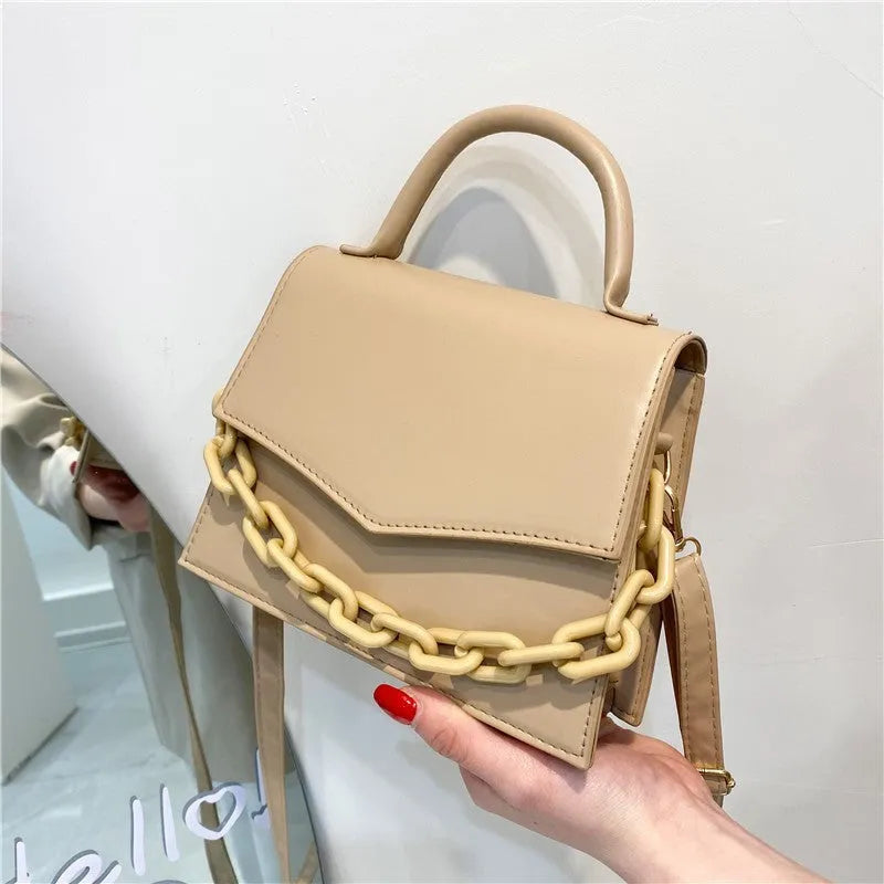 Women's PU leather horizontal square crossbody bag one-shoulder design 18cm top width 20cm bottom width 16cm height