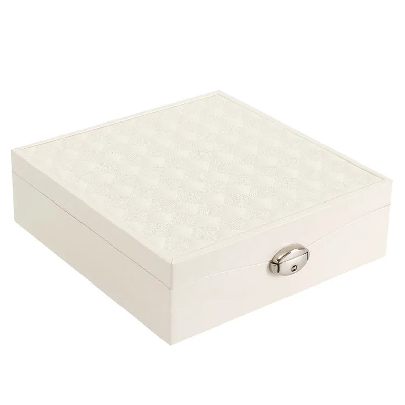 Red and white PU leather jewellery storage box with large capacity for necklace and ring organisation