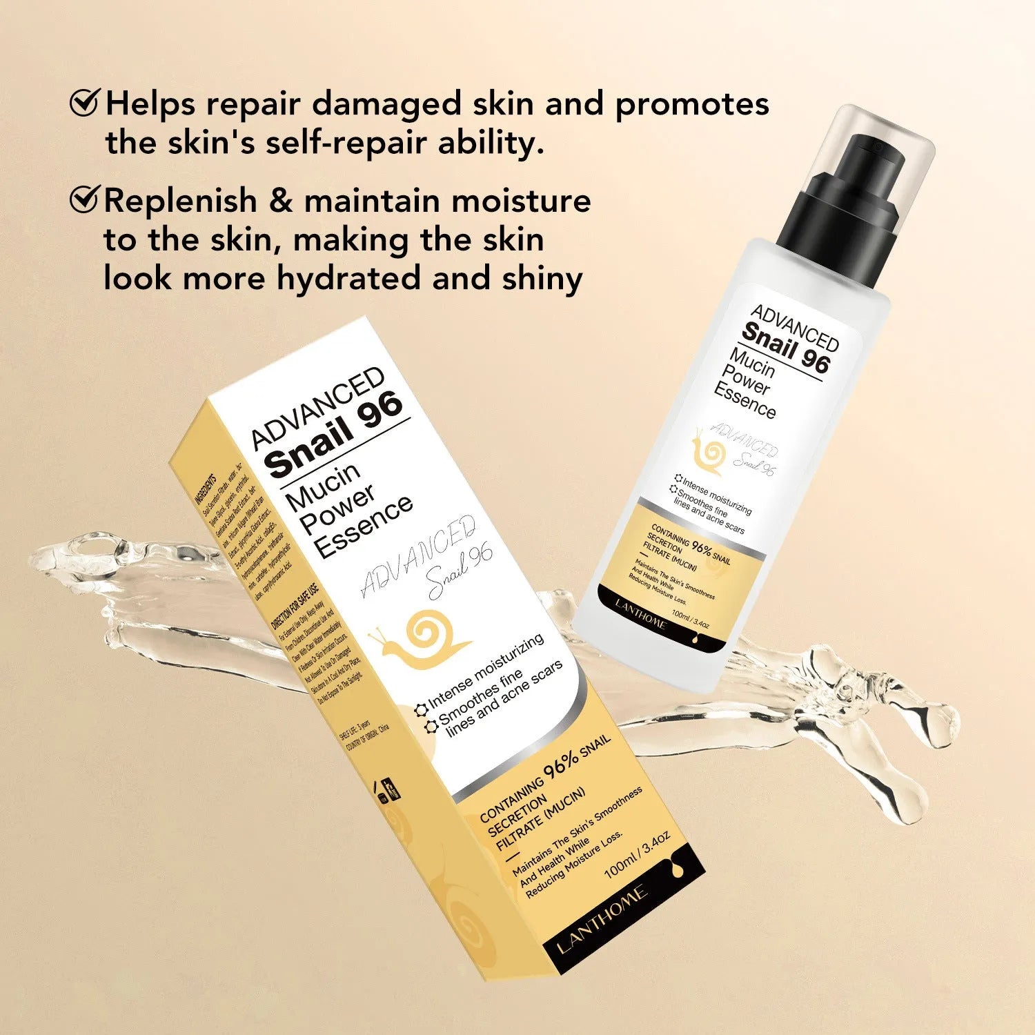 100ml bottle of Snail Snail Serum moisturising facial essence.