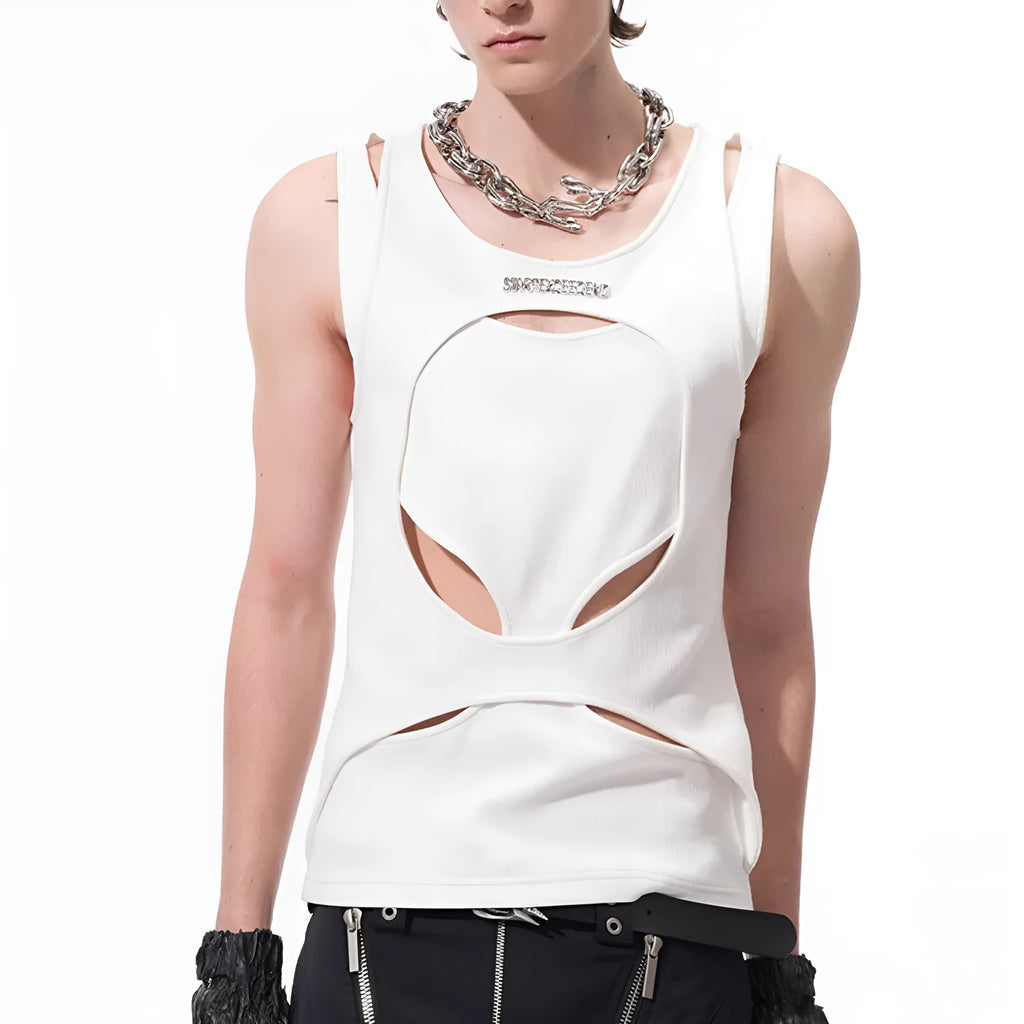 Men's sleeveless mesh waistcoat in black colour with round neck pullover design