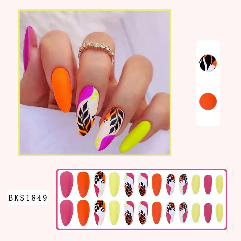 Wear Armour almond nail stickers in French leaves, leopard print, macaron and plating designs