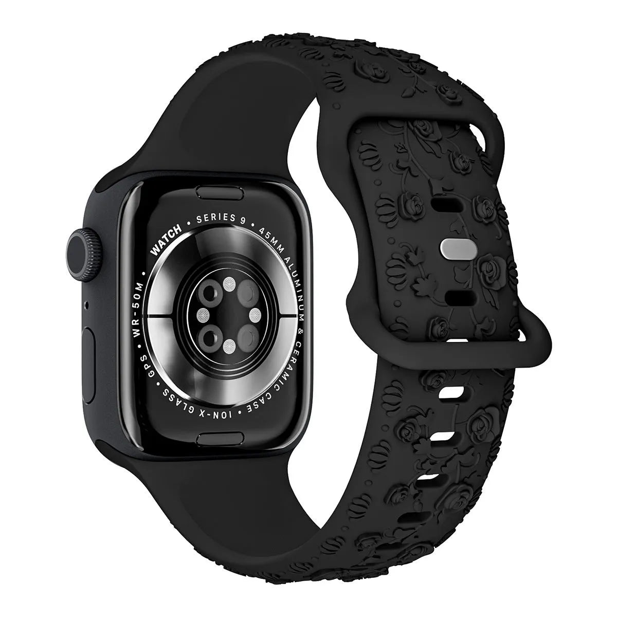 Embossed rose silicone watch strap for Apple Watch 38/40/41mm and 42/44/45mm in multiple colours