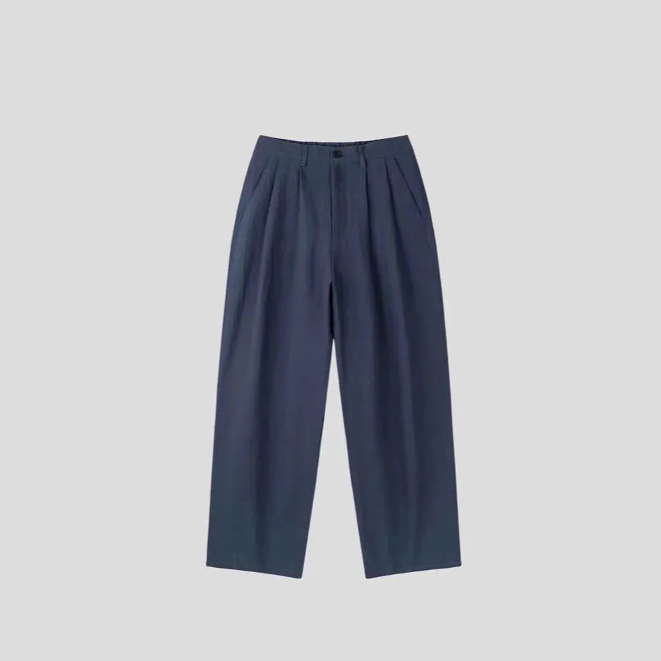 Men's cotton linen suit trousers in apricot colour with micro-elastic fabric and pencil pants leg opening