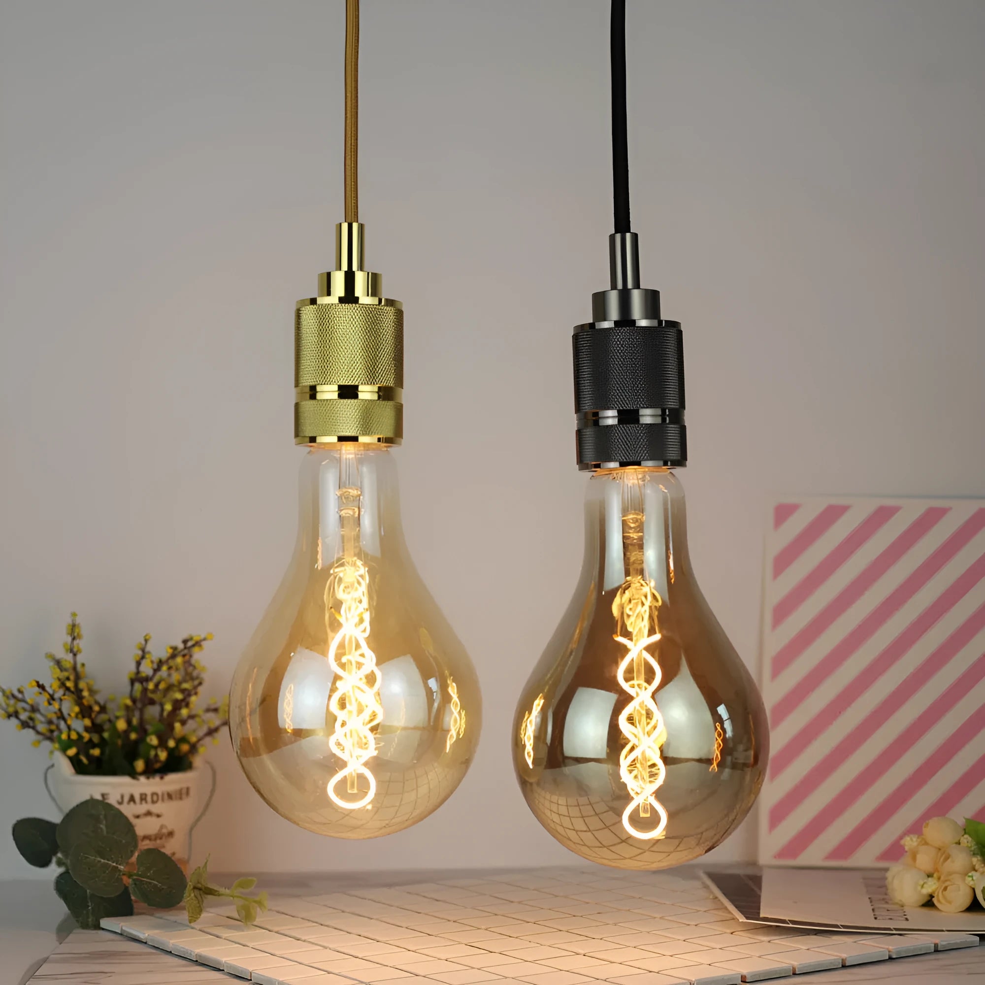 A110 double spiral LED soft light strip with gold bulb showing 110 x 200 mm dimensions