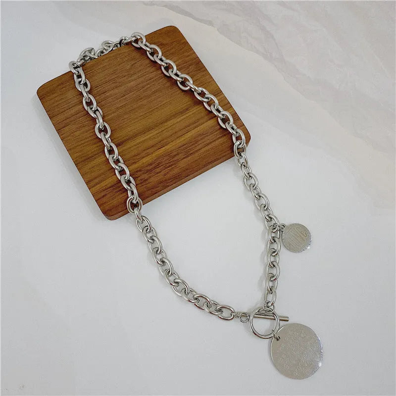Full body titanium steel round pendant necklace on a box chain with baking varnish finish, adjustable 21cm to 50cm
