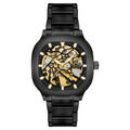 Men's waterproof automatic watch with square hollow luminous dial on stainless steel strap