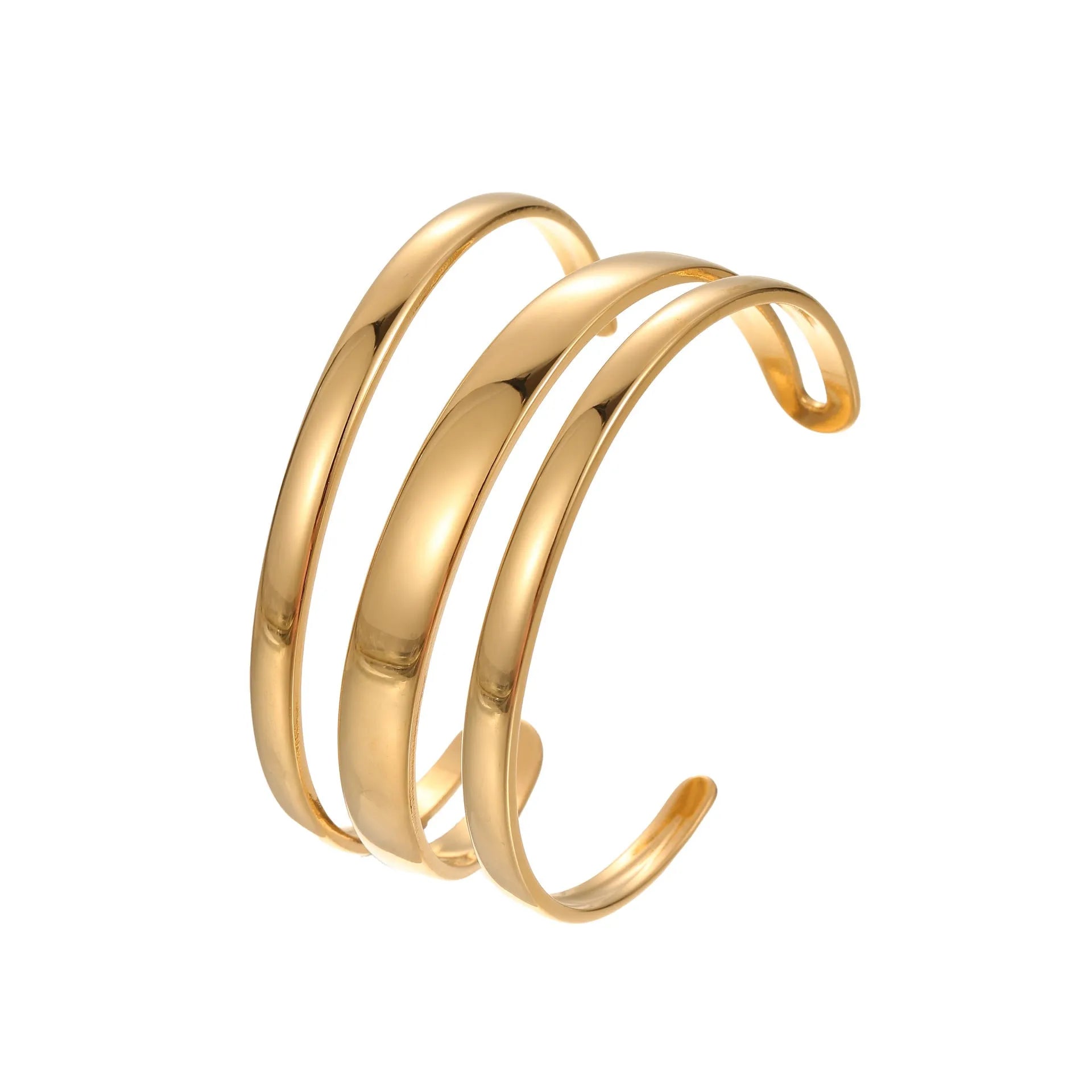 Geometric stainless steel women's bracelet with simple opening, available in gold or steel colour with linear design elements