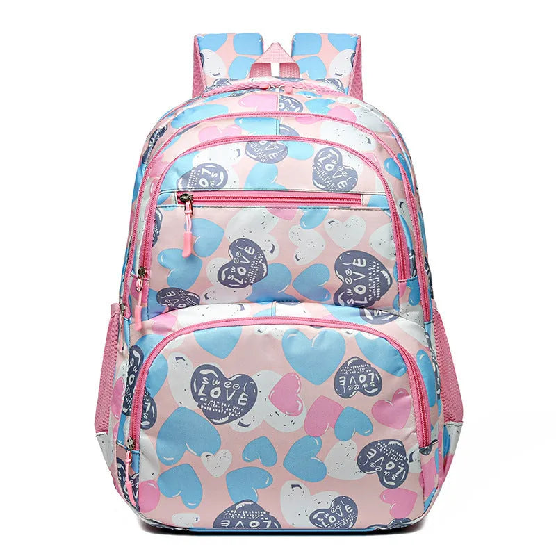 Children's large capacity Oxford cloth schoolbag with air pillow belt in blue, pink, gray, or rose red for burden alleviation