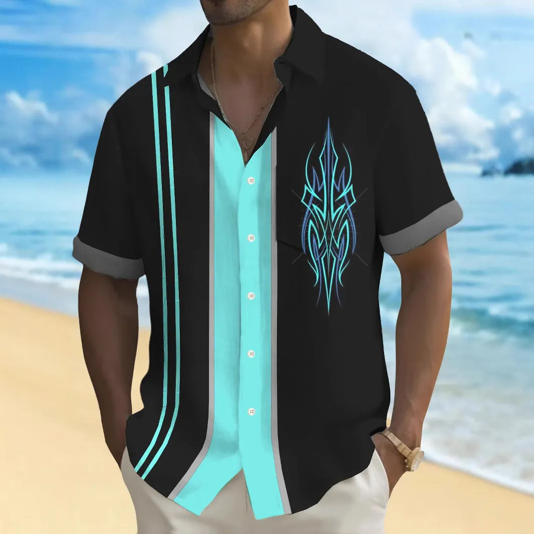 Multicolour printed loose fit men's casual shirt with cardigan style design