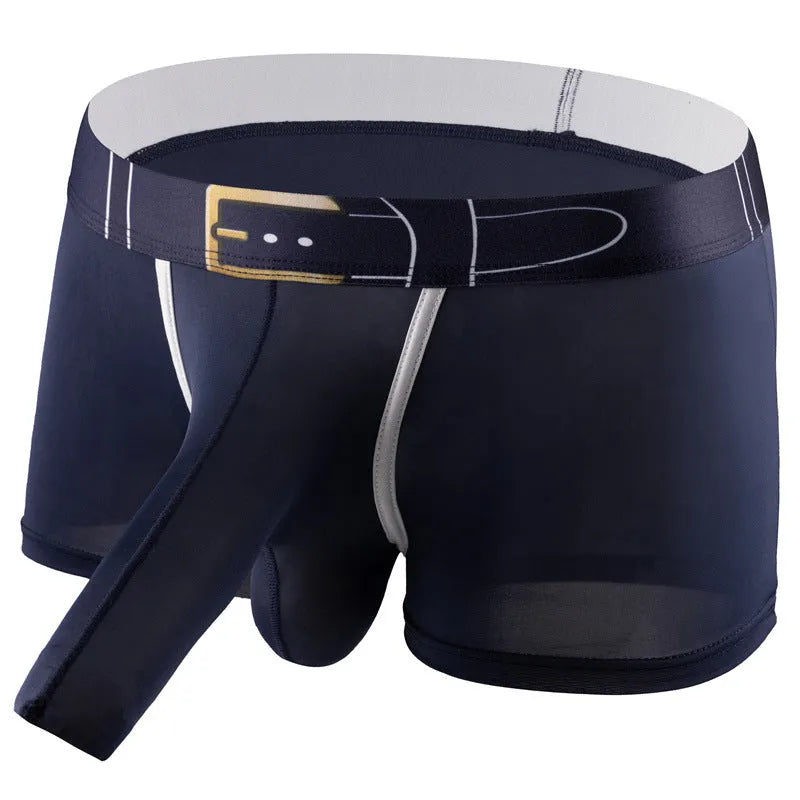 Men's ice silk boxer shorts in solid colours showing mid-rise waistband