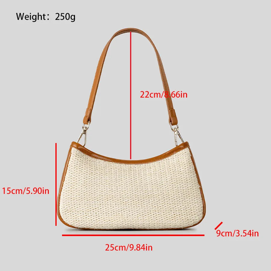 Khaki hand-woven straw selenodont crossbody bag made from PP grass with contrast colour detailing and single shoulder strap.