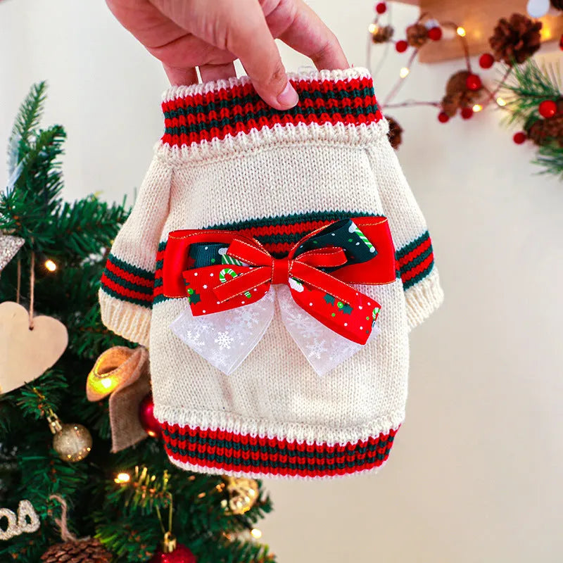 Red Christmas dog sweater with festive print for small to large dogs