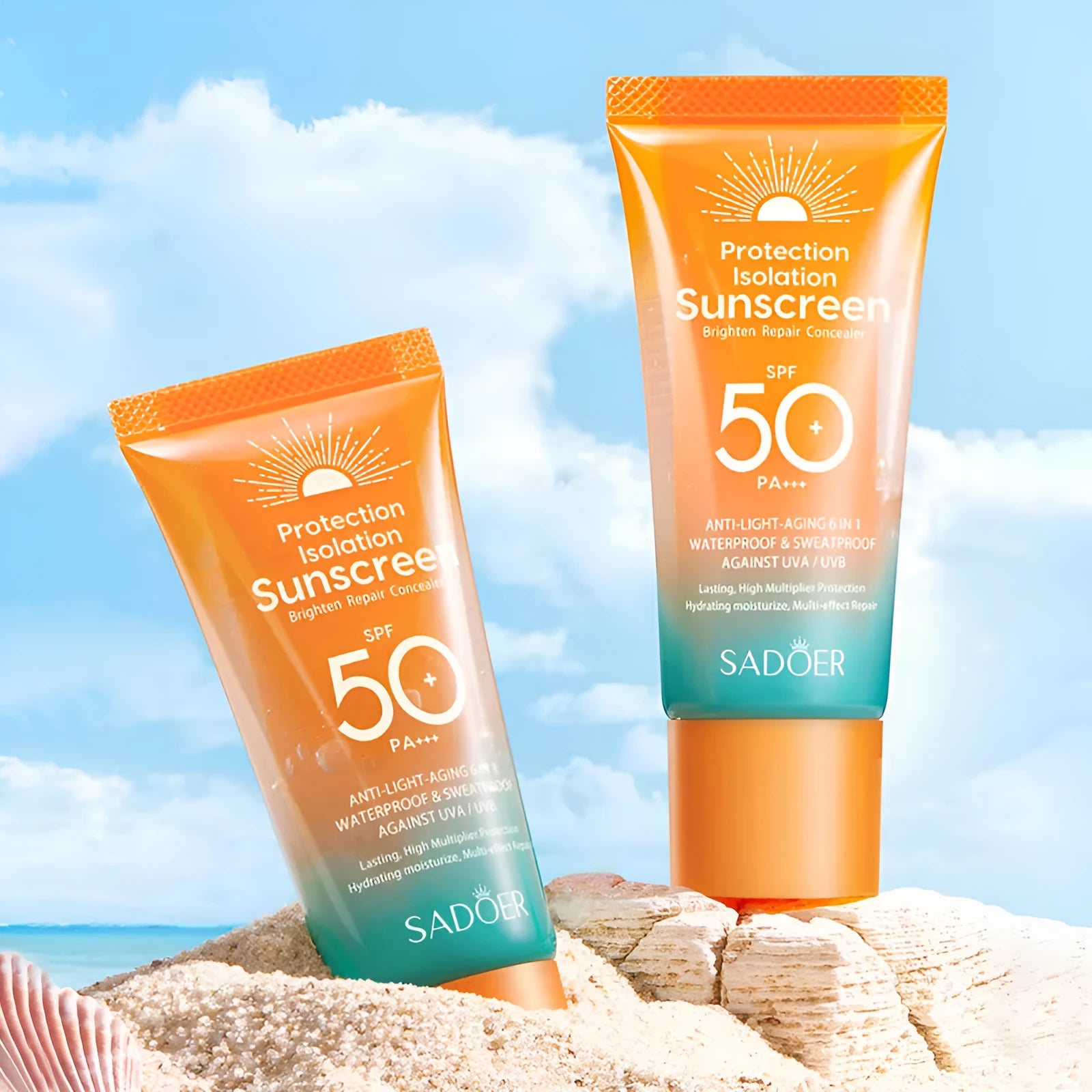 Double Tube Multi-Effect Repair Isolation Sunscreen 50g tube with sun protection and makeup primer text