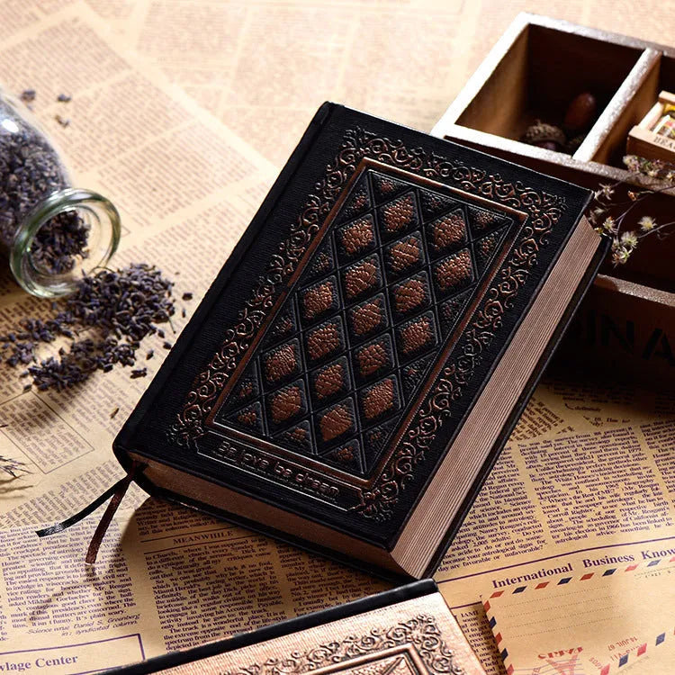 Embossed faux leather notebook with thick pages in bronze or black gold colour