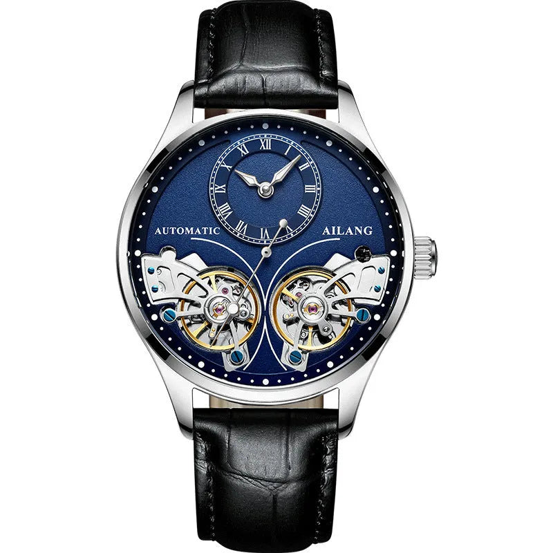 Men's titanium automatic watch with tourbillon and moon phase complications on wrist