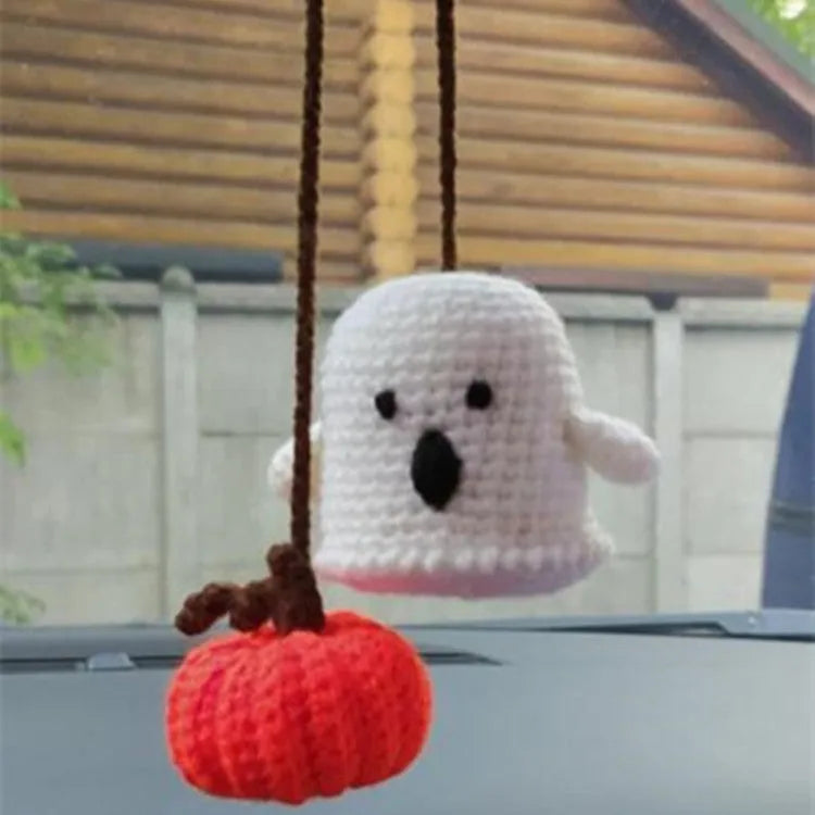 Hand-woven polyester car hanging ornament in cartoon design hanging from rear-view mirror