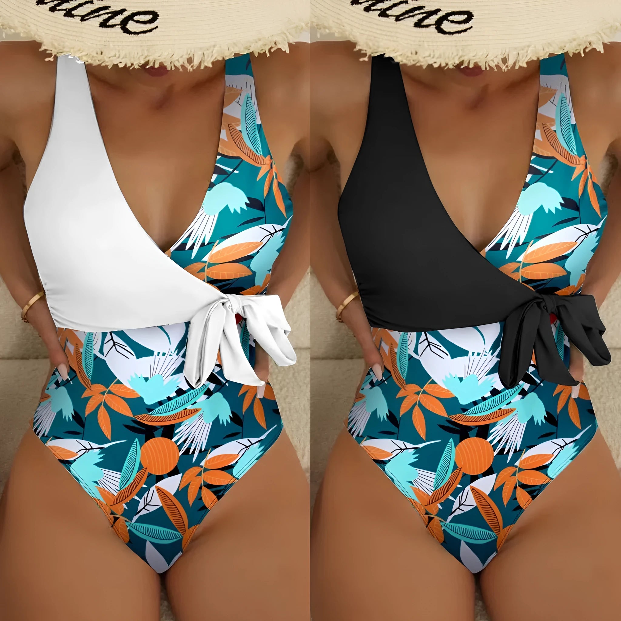 Women's high-waisted one-piece swimsuit with printed pattern in quick-drying polyester nylon fabric