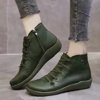 Women's casual ankle booties with synthetic PU upper and flat wedge heel in multiple colours