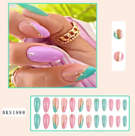 Wear Armour almond nail stickers in French leaves, leopard print, macaron and plating designs