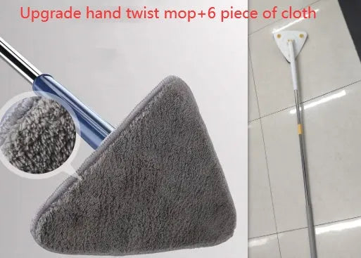 Extendable triangle cleaning mop with rotating head and stainless steel pole in blue colour