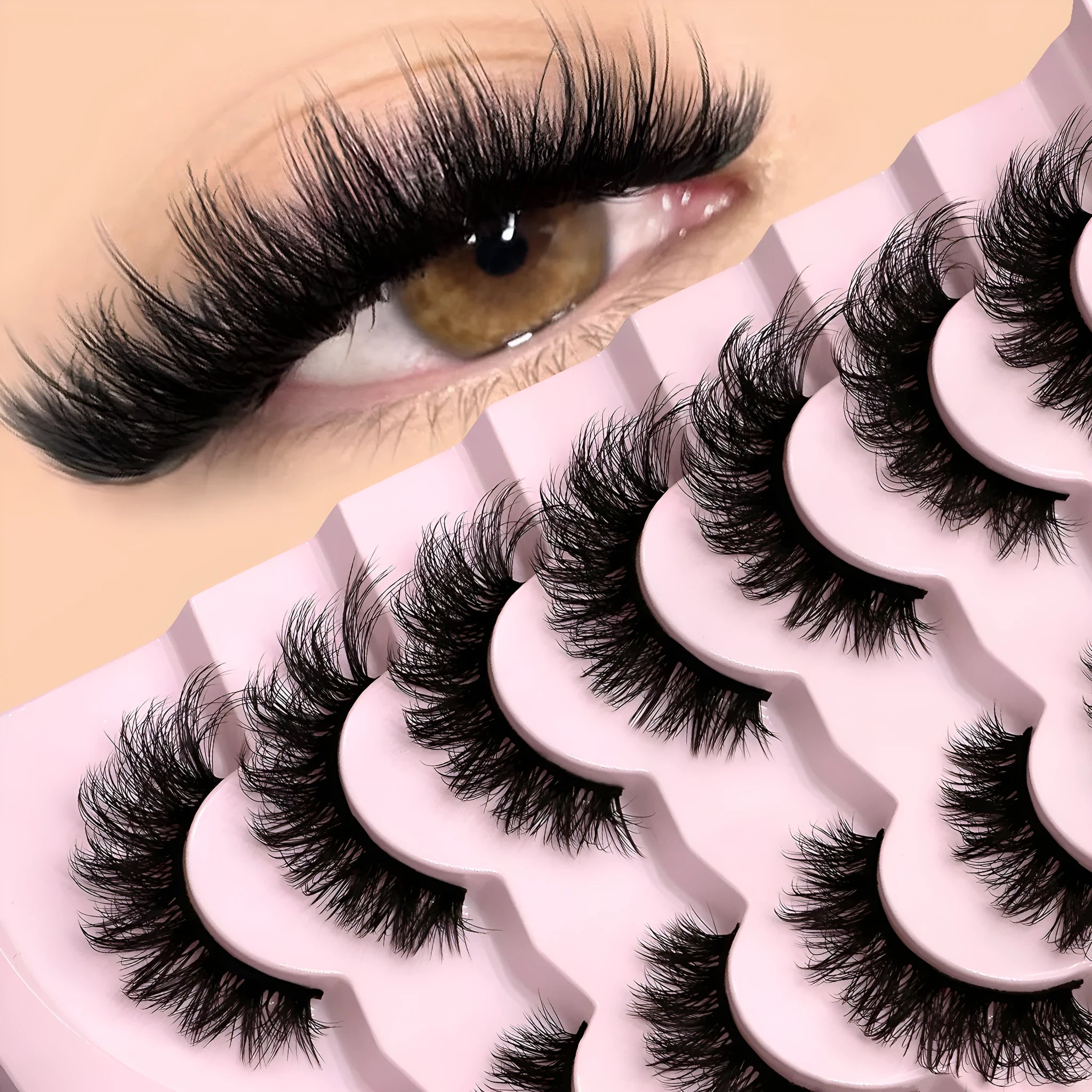 Natural false eyelashes in thick long style without eyeliner requirement