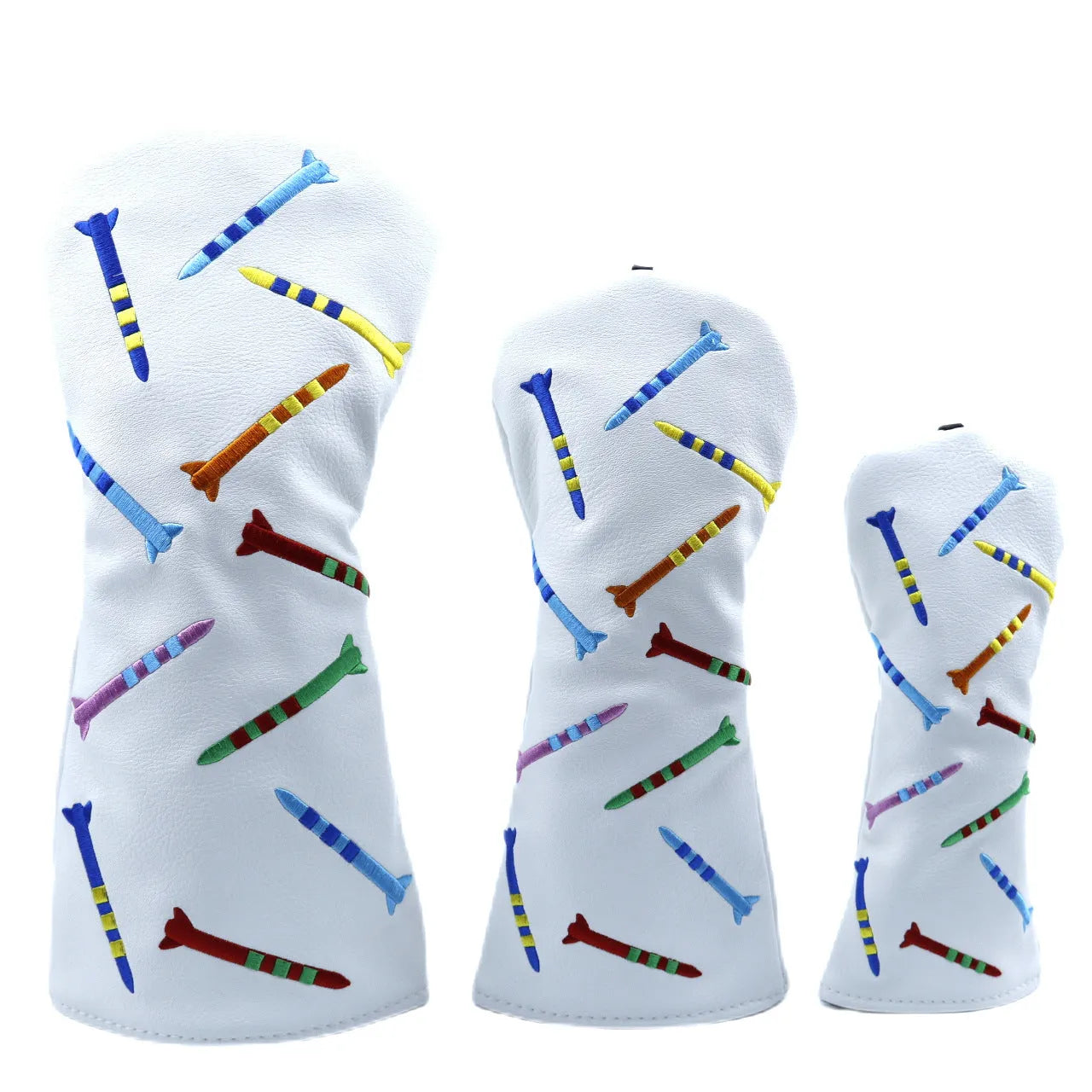 Golf club wooden pole sets in black and white colours with large, medium, and small size options