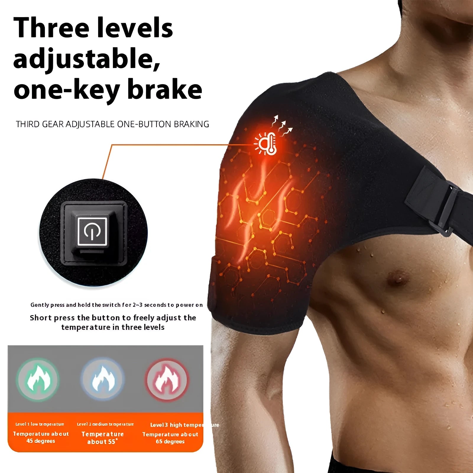 USB electric heating shoulder pad, a free-size padded wrap for neck and back pain relief.