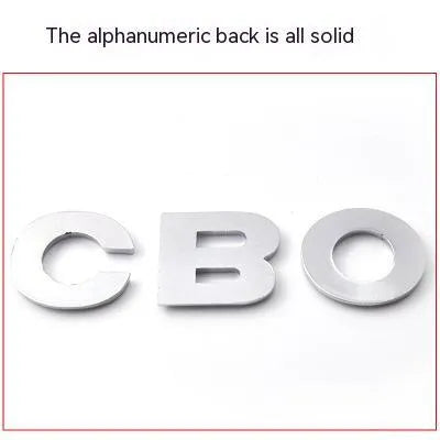 3D metal car bumper letter sticker in zinc alloy measuring 2.5cm