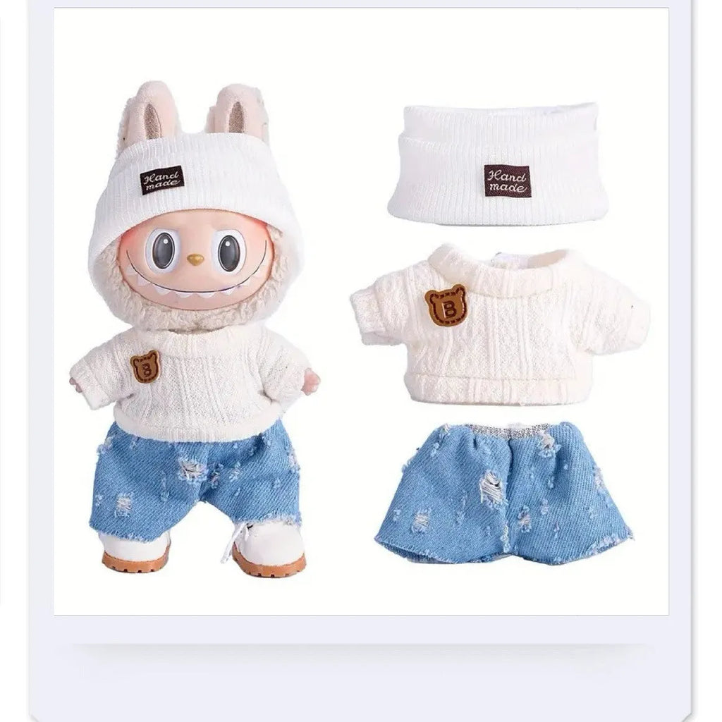 Doll casual dress suit in cloth material, purple sweater colour, with net pocket packaging, for teenager dolls aged 7-14 years