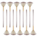 Ten champagne-coloured acrylic handle fan brushes with soft fibre bristles and individual clear protective covers.