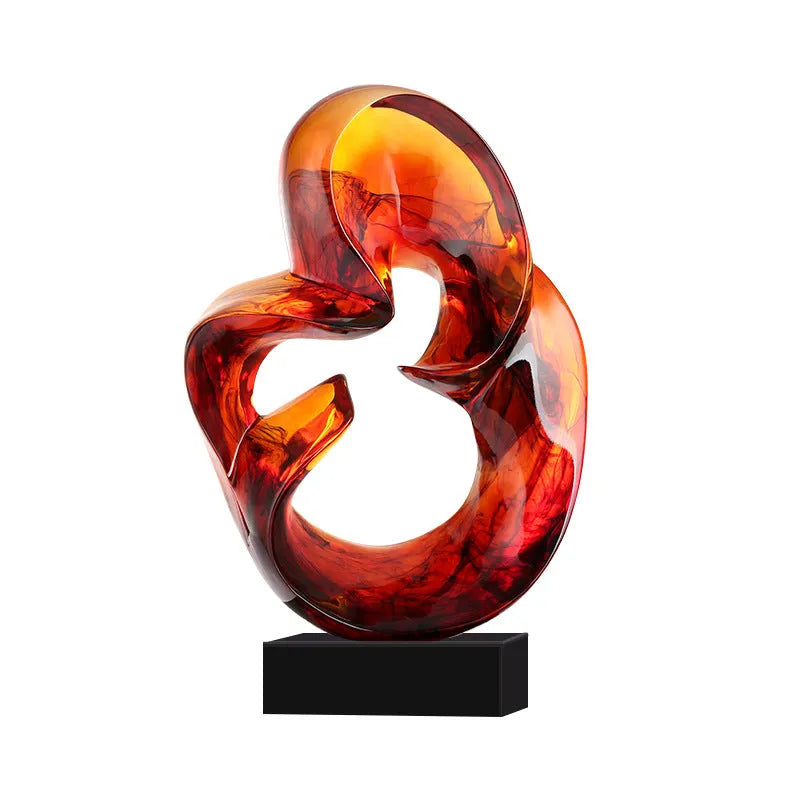 Transparent resin ornament with polished surface in blue colour on shelf