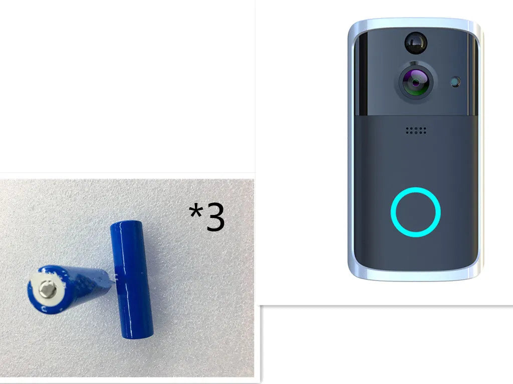 WiFi video doorbell camera in black, 7.5cm by 3.3cm by 14.4cm, with infrared night vision, two-way voice intercom