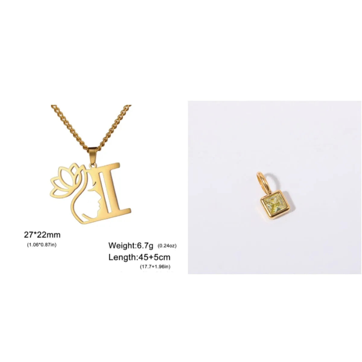 Stainless steel cross chain necklace with pendant in gold or steel colour