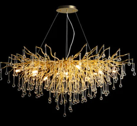 Postmodern light luxury water drop crystal chandelier with aluminium frame, adjustable height 0.5m, diameter 600mm