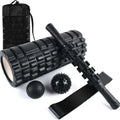 Black six-piece foam roller massage bar set with 33cm shaft for fitness and health massage