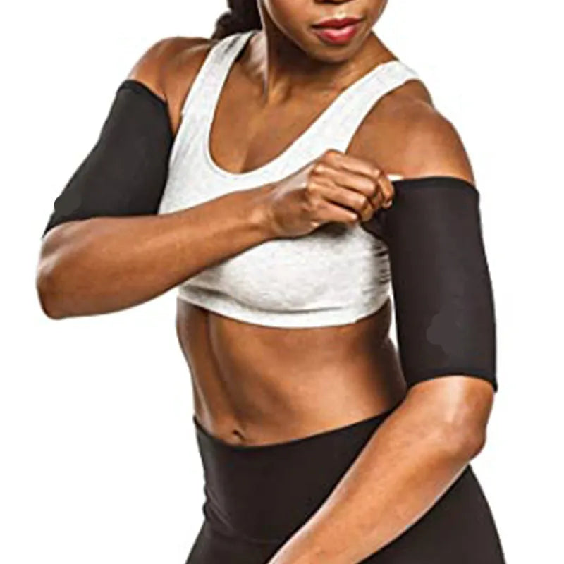 Sports arm sweatband shown in blue, silver, black and yellow, and black and red colour options for S to 5XL sizes.