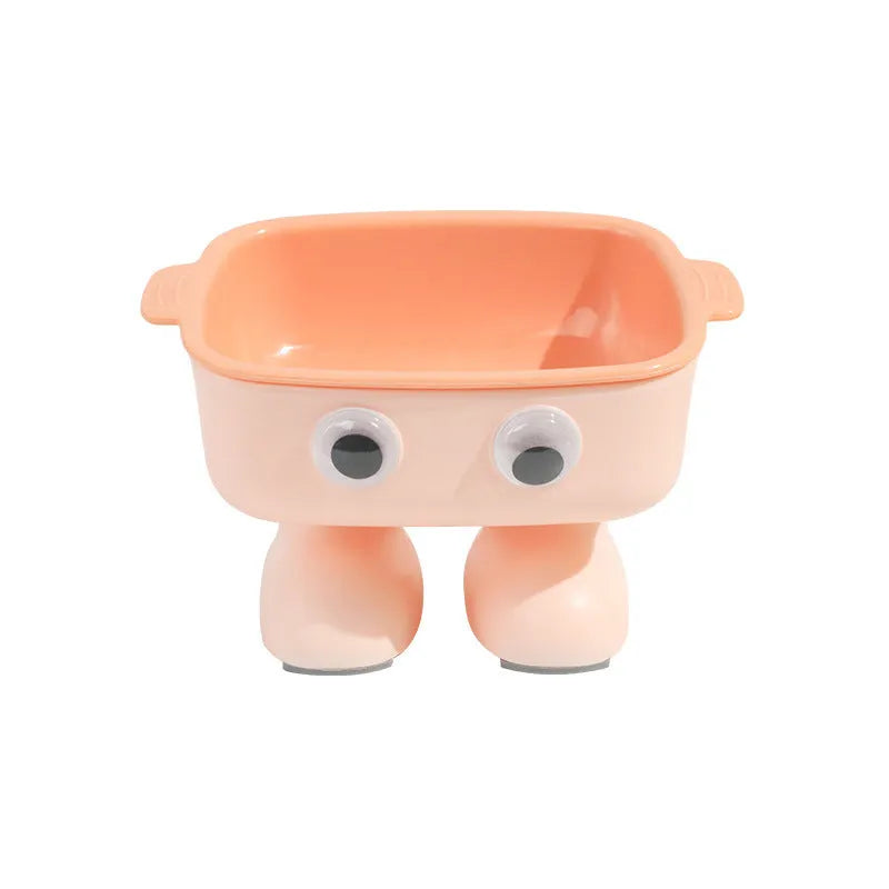 Green robot design elevated pet bowl with tilted feeding surface and detachable inner bowl