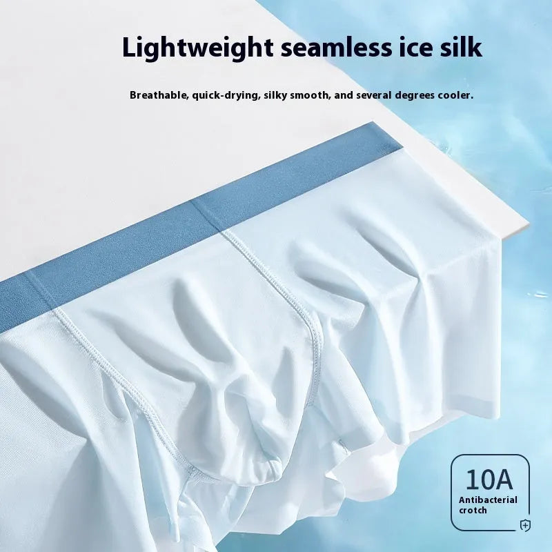 Men's Ice Silk graphene antibacterial shorts in bean green colour showing seamless design