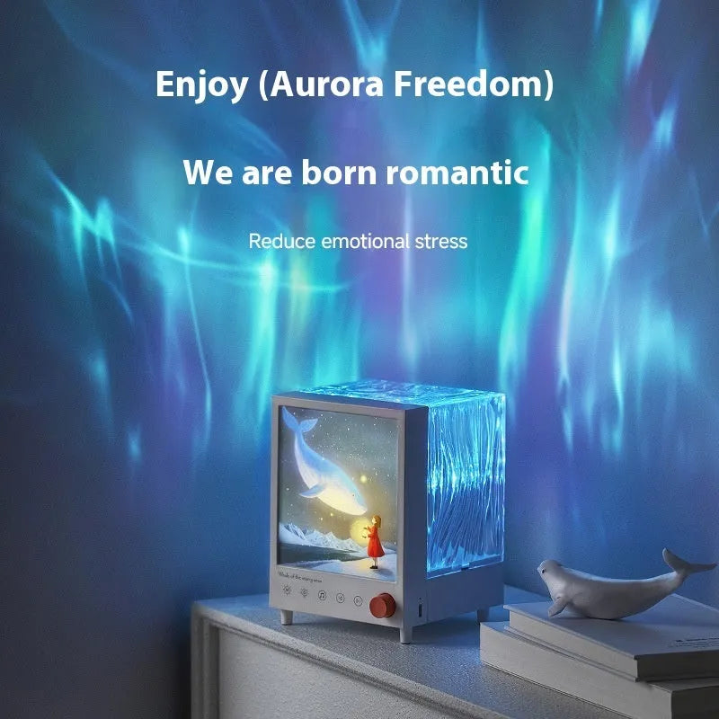 Aurora Treasure Box atmosphere projection lamp projecting star sea whale light pattern with Bluetooth speaker
