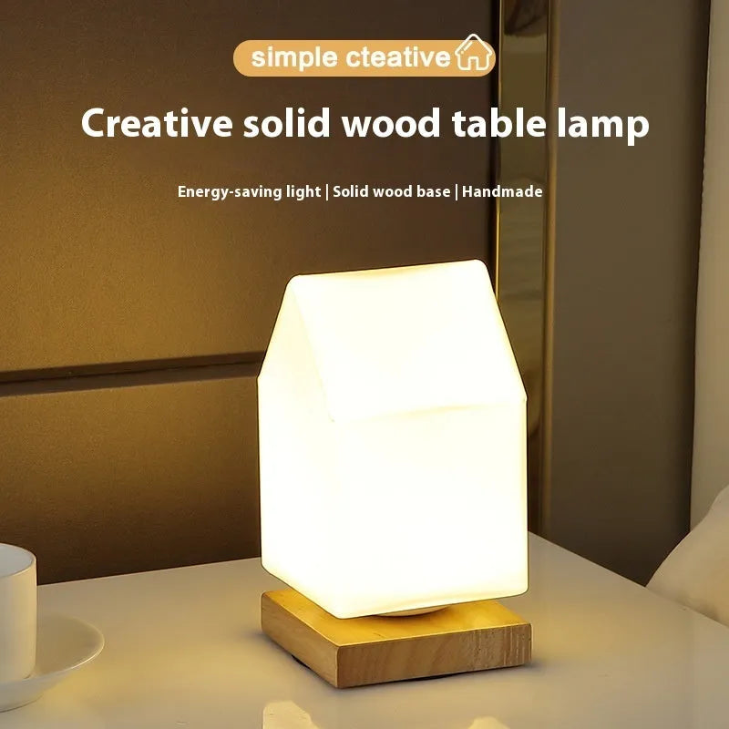 Nordic solid wood USB table lamp with touch dimming in white flower shape design