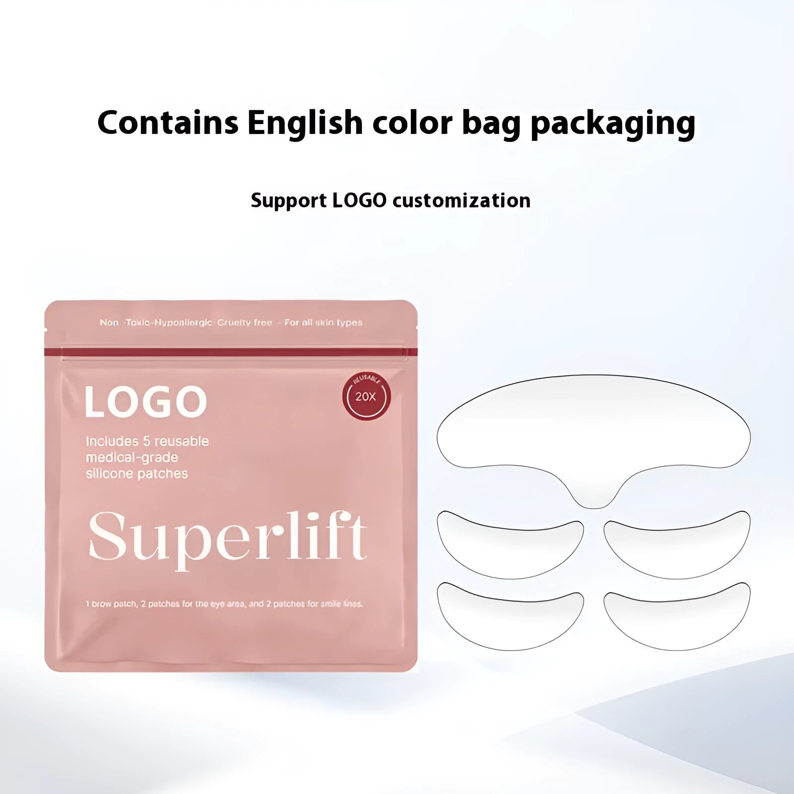 Five reusable silicone anti-wrinkle face patches for wrinkle removal and prevention