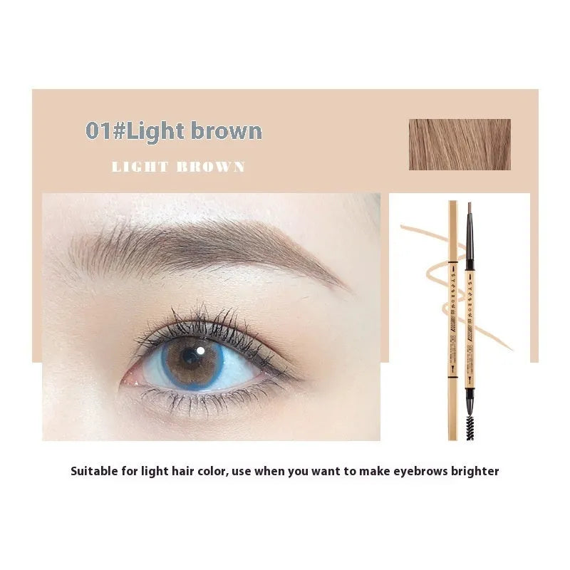 Small Gold ultra-fine tip eyebrow pencil in five colour shades: light brown, kaki brown, dark brown, grey black, and black.