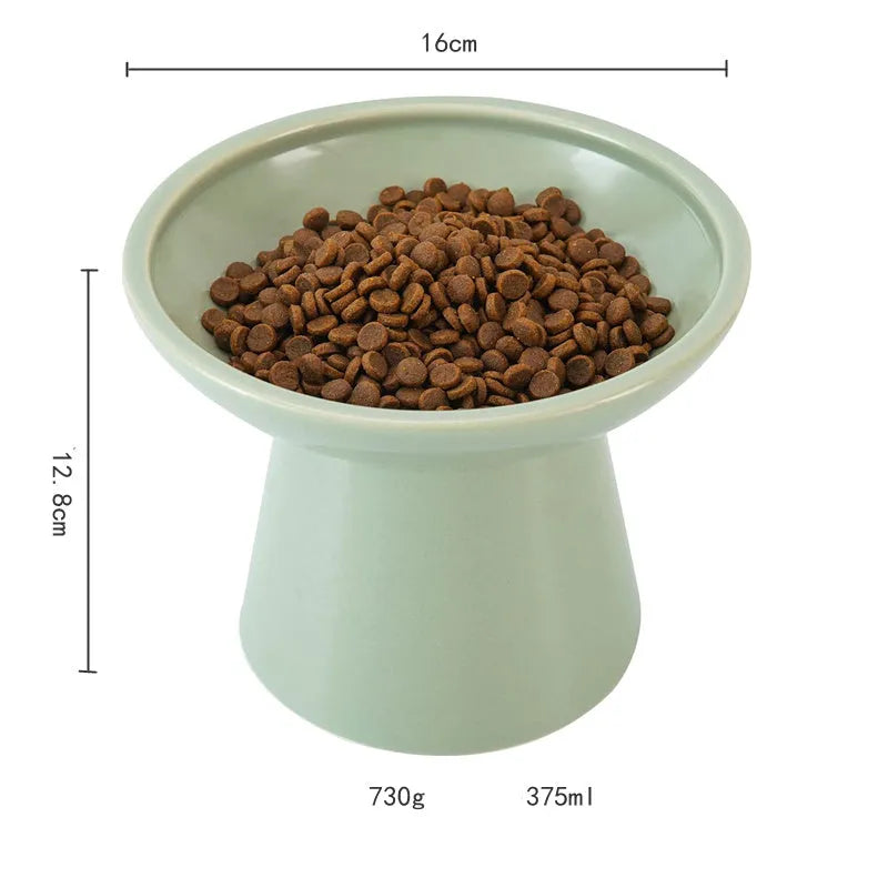 Extra wide elevated ceramic cat food and water bowl in blue, green, pink or white