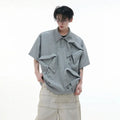 Men's deconstructed multi-collar polo shirt with geometric pattern in black, grey or white colours