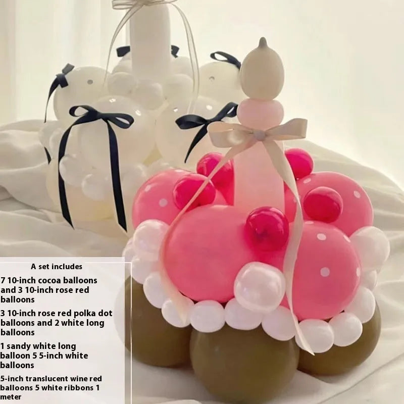 DIY balloon bouquet decoration kit with round balloons for cake toppers, showing one complete set.