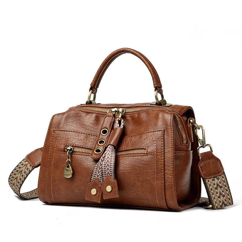 Women's soft PU crossbody bag in horizontal square shape with one-shoulder strap