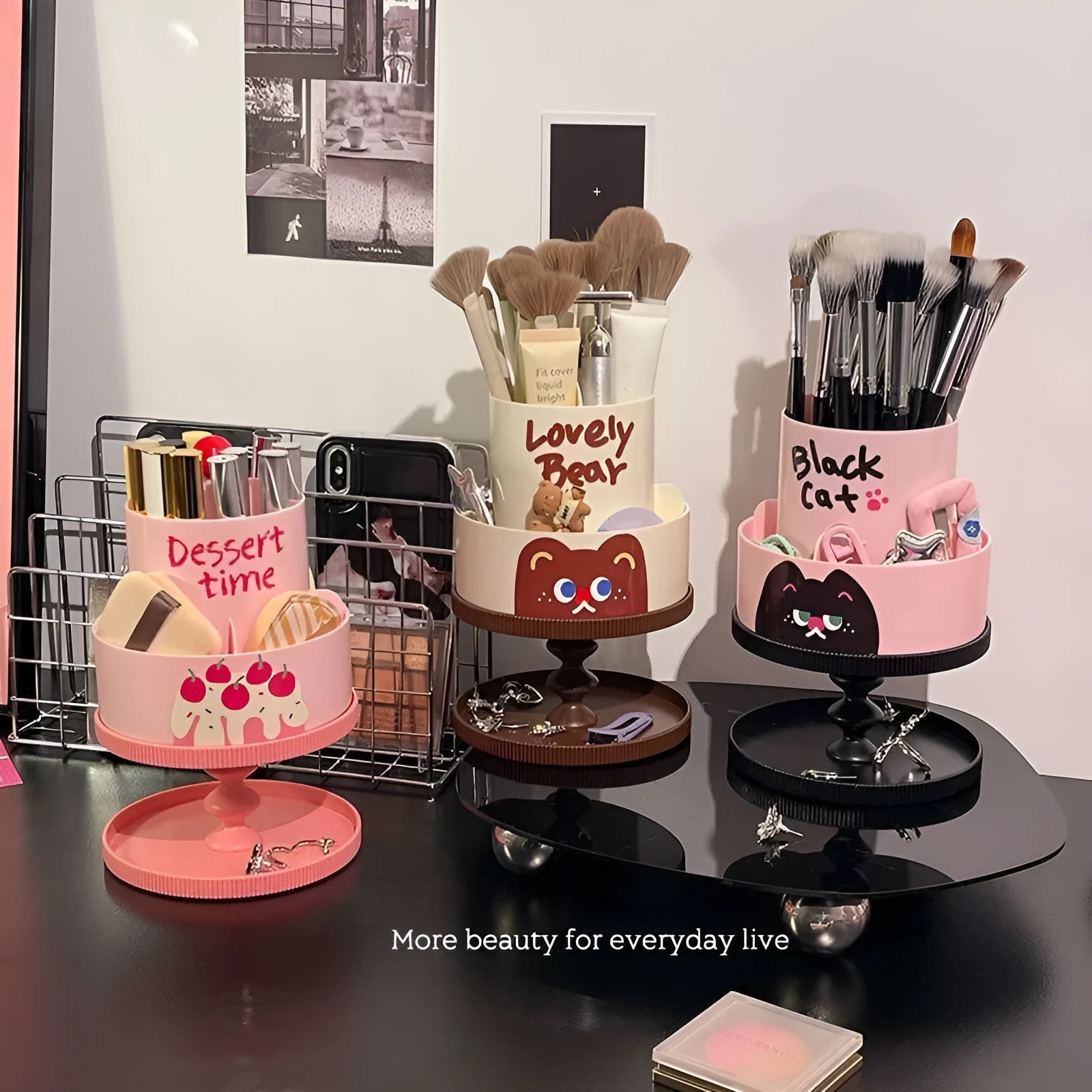 Rotating cosmetic brush storage barrel in Japanese style with 18L capacity