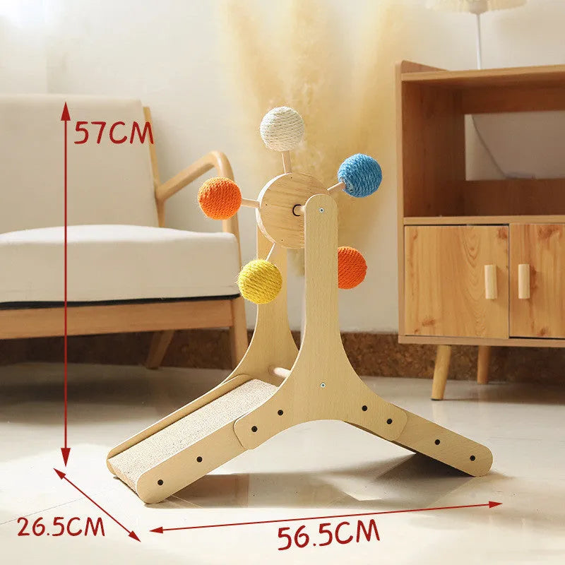 Solid wood Ferris wheel cat scratch board with sisal hemp surface on floor
