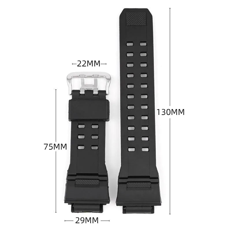 Camouflage pattern TPU watch strap with silver buckle closure shown in multiple colour options