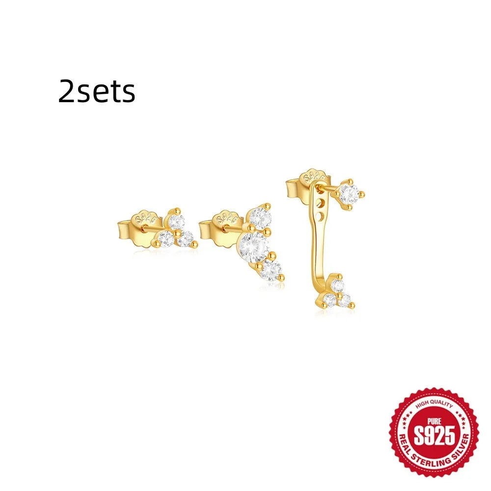 S925 sterling silver geometric zircon tassel earrings for women in gold colours